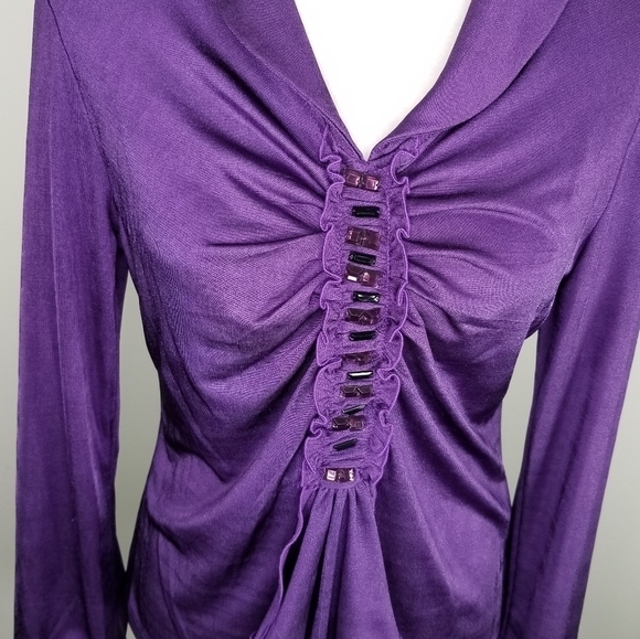 Vintage Amanda Collection Purple Polyester Knit Top. - Picture 2 of 8